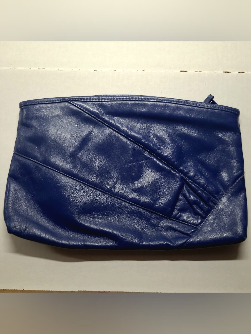 VTG 90's Contessa Dark Royal Blue Leather Clutch, Zippered